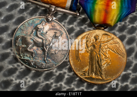 World War One medals. British War Medal and the Victory Medal. Stock Photo