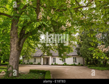 Chopin Museum at house Frederic Chopin was born, blooming horse chestnut trees, in Zelazowa Wola, Mazovia, Poland Stock Photo