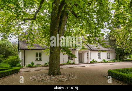 Chopin Museum at house Frederic Chopin was born, blooming horse chestnut trees, in Zelazowa Wola, Mazovia, Poland Stock Photo