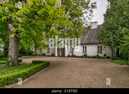 Chopin Museum at house Frederic Chopin was born, blooming horse chestnut trees, in Zelazowa Wola, Mazovia, Poland Stock Photo