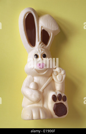 Thorntons Harry Hopalot white chocolate Easter bunny rabbit isolated on yellow background Stock Photo