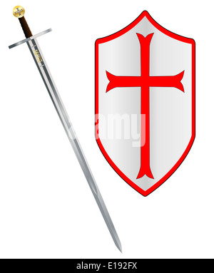 A sword of the type used by a crusader around 1100 AD isolated on a white background Stock Photo