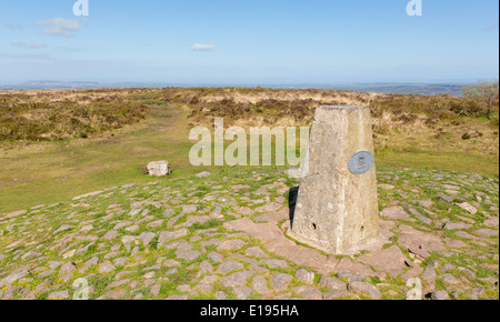 Trig point at Black Down the highest hill in the Mendip Hills Somerset in south-west England UK Stock Photo