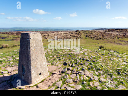 Trig point at Black Down the highest hill in the Mendip Hills Somerset in south-west England UK Stock Photo