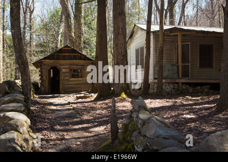 Houses in disrepair are pictured in the Elkmont Historic District of the Great Smoky Mountains National Park in Tennessee Stock Photo