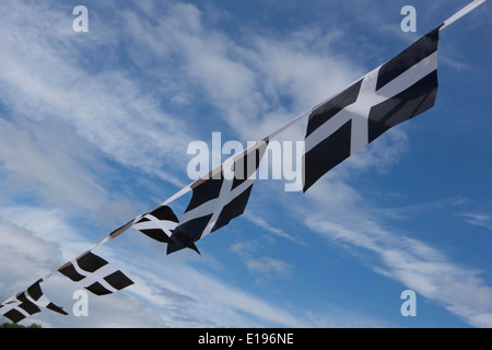 Cornish Flag (Kernow) bunting flying in cornwall on a windy day, Stock Photo