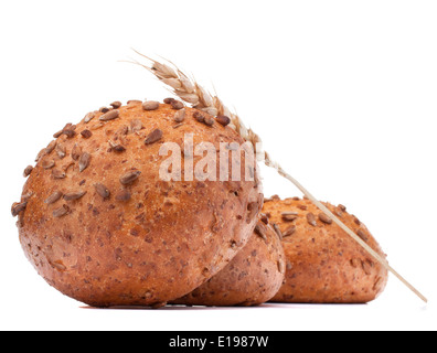 hamburger bun or roll and wheat ear isolated on white background cutout Stock Photo