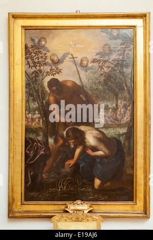 16th century painting; 'The Baptism of Christ' painting, painted by Domenico Tintoretto,1585, in the Musei Capitolini, Rome Italy Stock Photo