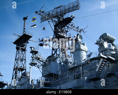 Low angle view of USS Little Rock battleship, Buffalo And Erie County Naval & Military Park, Buffalo, New York City, New York State, USA Stock Photo