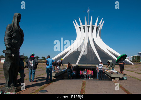Vendors in front of the Cathedral of Brasilia, Brazil Stock Photo