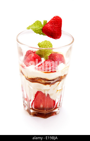 Tiramisu with strawberries in a glass beaker Stock Photo