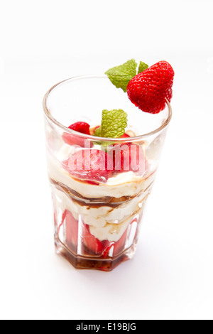 Tiramisu with strawberries in a glass beaker Stock Photo