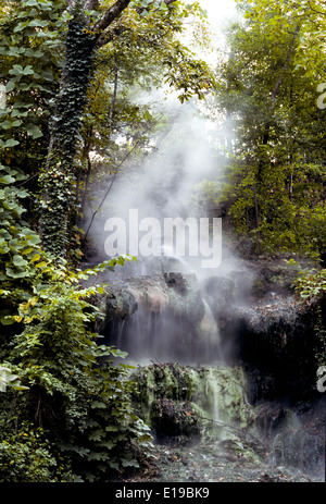 Faults in the earth release therapeutic geothermal water and its steam in Hot Springs National Park, a 5000-acre preserve in Hot Springs, Arkansas,USA Stock Photo