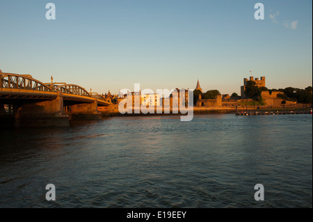 Rochester from across the river Medway at sunset. Stock Photo