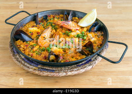 Spanish seafood paella Stock Photo