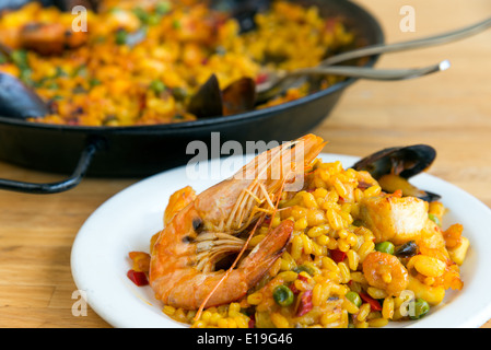 Spanish seafood paella Stock Photo