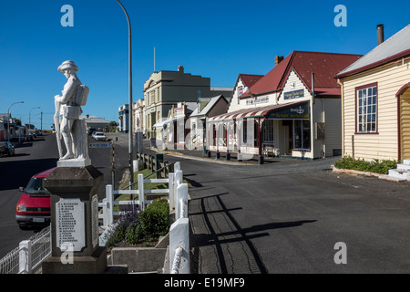 Main street of the town of Stanley in Tasmania with ANZAC memorial Stock Photo