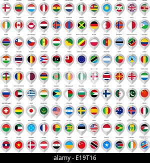 Map gray marker with flags. Stock Vector