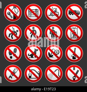 A set of signs prohibiting on gray background Stock Vector