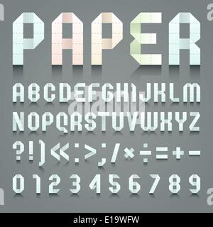 Alphabet folded of toilet blue paper. Roman alphabet & Arabic blue numerals (A, B, C, D, E, F, G, H, I, J, K, L, M, N, O, P, Q,  Stock Vector