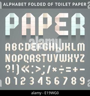 Letters folded of perforated toilet paper - Roman alphabet and Arabic numerals Stock Vector