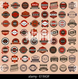 Racing badges - vintage style, big set, vector illustration Stock Vector