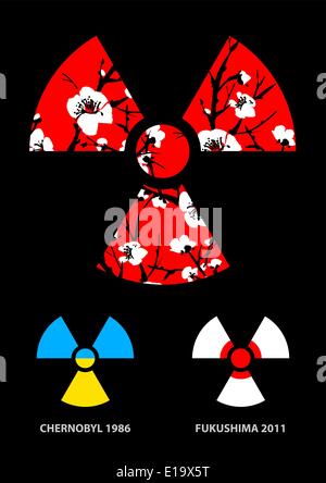 Sakura in the radiation symbol vector Stock Vector