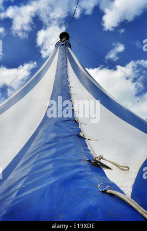 Blue and white circus tent Stock Photo