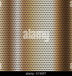 Seamless chrome metal surface, background perforated golden sheet Stock Vector