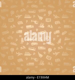 Seamless transports white icons pattern, gold wallpaper Stock Vector