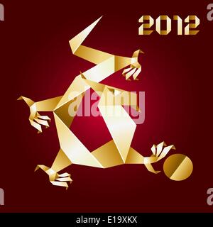 Dragon Origami, 2012 Year - Gold&Red. vector Stock Vector