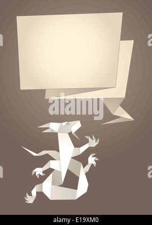 Dragon origami, paper speech bubble, vector design Stock Vector