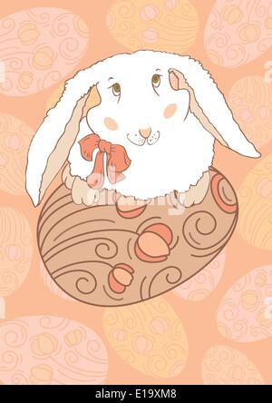 White Rabbit with Easter Egg, postcards. Vector design Stock Vector