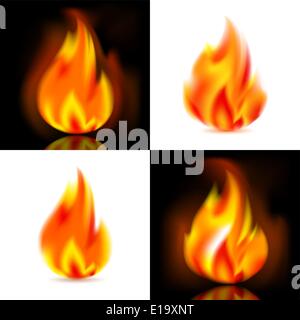 Fire, 4 vector flames. Vector illustration 10eps Stock Vector