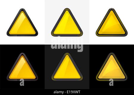 Set 6 colored blank triangle web 2.0 button. Smooth satined shapes on white&black background Stock Vector