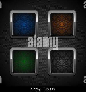Set chrome web buttons, blank colors ornamental background. 10eps Stock Vector