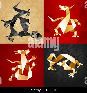 Set Dragon Origami, folded paper, vector design Stock Vector