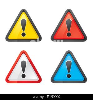 Set Hazard warning attention sign color on a white background Stock Vector