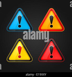 Set hazard warning attention sign on a metal surface Stock Vector