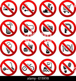 Set ban icons Prohibited symbols Shop signs Design element Stock Vector