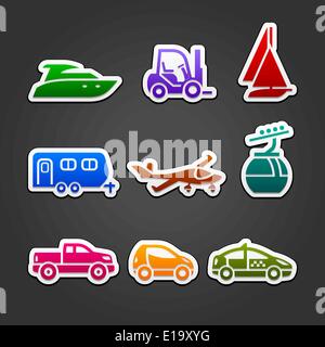Set labels multicolor transport icons, design element Stock Vector