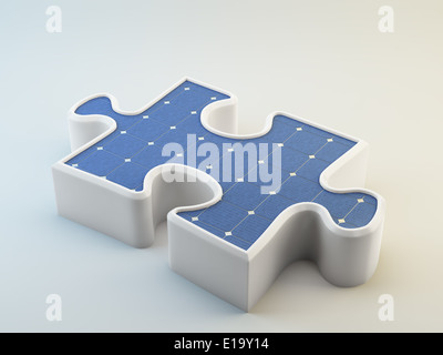 Photovoltaics panel shaped like a puzzle piece - eco friendly solution concept Stock Photo