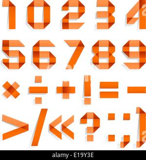 Font folded from colored paper - Arabic numerals, orange Stock Vector