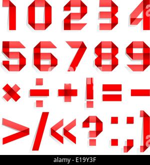 Font folded from colored paper - Arabic numerals, red Stock Vector