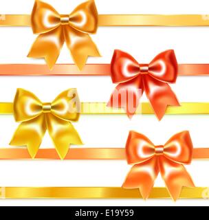 Golden and bronze bows of silk ribbon, isolated on white background. Vector illustration saved in file format EPS v. 10 Stock Vector