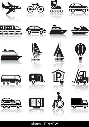 Set of simple transport icons with reflection, vector Stock Vector