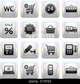 Set pictograms supermarket services, Shopping Icons. Gray. Web 2.0 icons Stock Vector