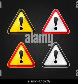 Hazard warning attention sign set on a metal surface Stock Vector