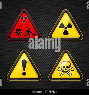 Triangular Warning Hazard set signs (New Symbol Launched to Warn Public About Radiation Dangers) Stock Vector
