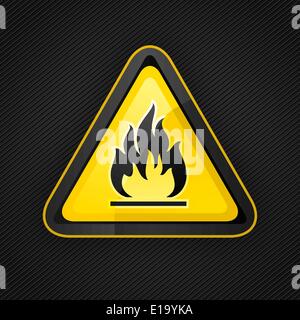 Hazard warning triangle highly flammable warning sign on a metal surface, 10eps Stock Vector